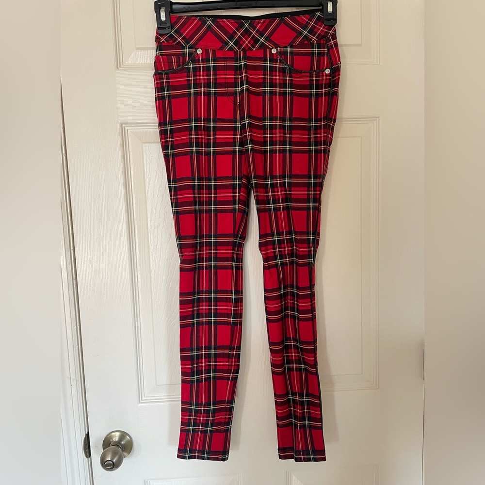 Chic Red Plaid Women's Skinny Pants